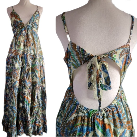 Anthropologie House of Harlow 1960 Womens Tiered Maxi Paisley Dress 100% Cotton - Picture 2 of 15